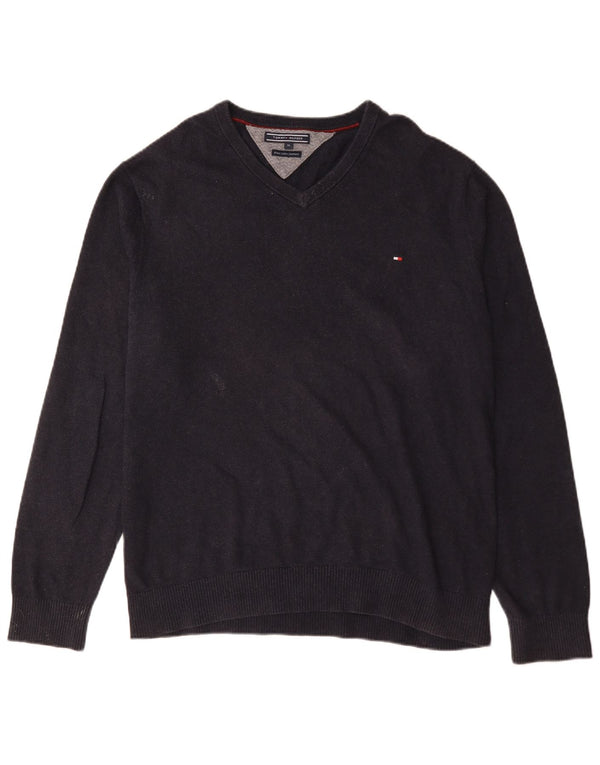 Maglione maglione con scollo a V da uomo Tommy Hilfiger XL cotone blu navy