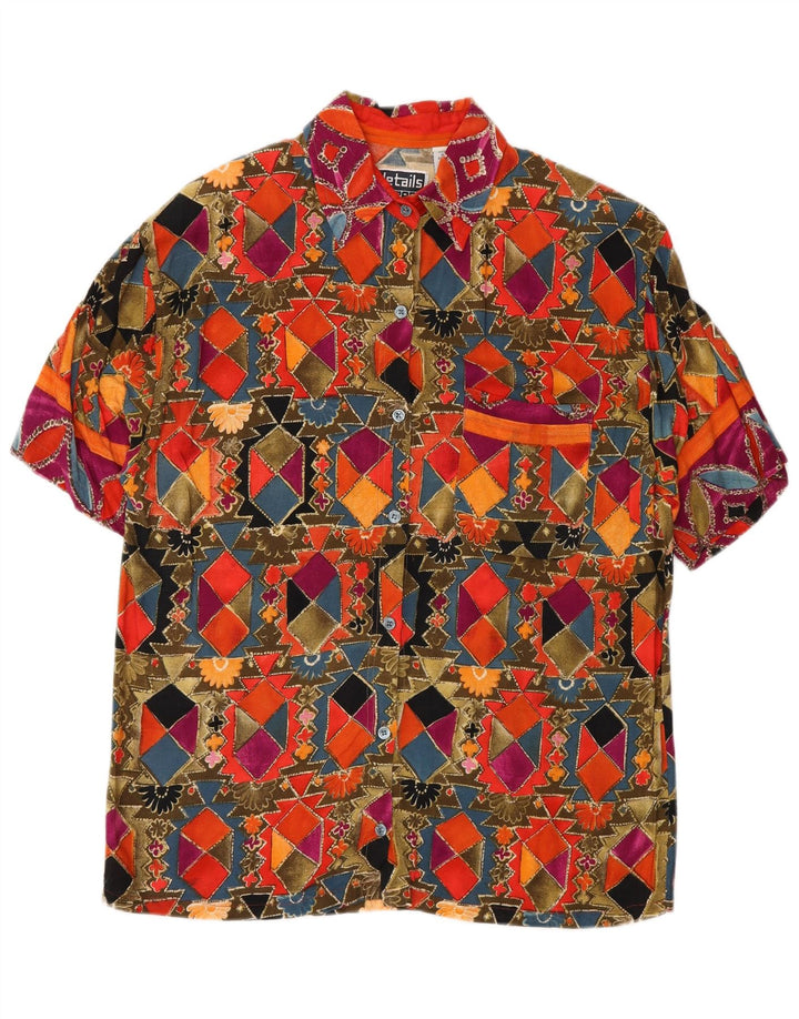 Camicia a maniche corte da donna vintage UK 14 geometrica multicolore media