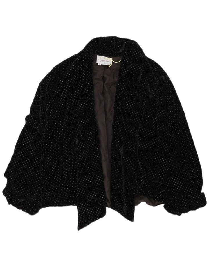 Giubbotto bomber oversize in velluto vintage da donna UK 10 piccolo nero maculato