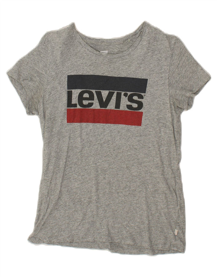 LEVI'S Womens Graphic T-Shirt Top UK 10 Small Grey Cotton Vintage Levi's and Second-Hand Levi's from Messina Hembry 