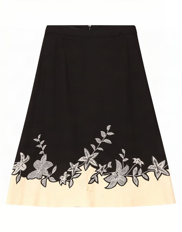 Gonna a trapezio da donna Coast UK 8 piccola W28 cotone floreale nero