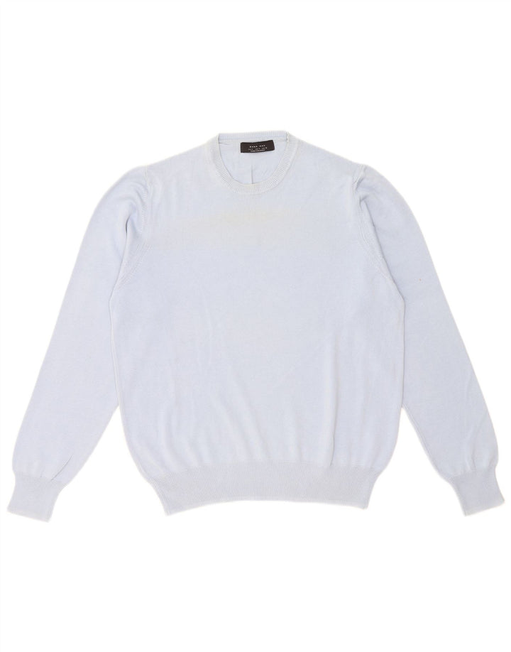 Maglione maglione girocollo da uomo Zara in cotone blu medio