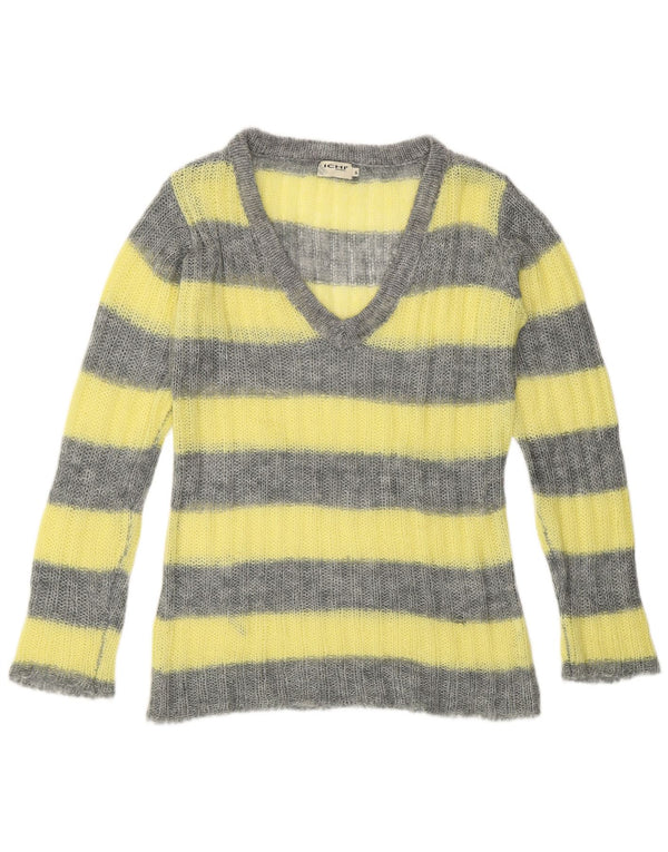 Maglione da donna con scollo a V Ichi UK 10 piccolo grigio a righe