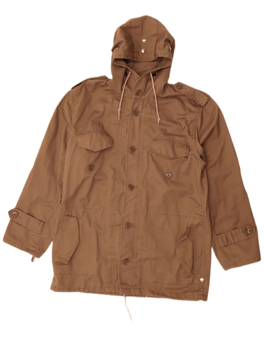 Giacca parka militare con cappuccio da uomo VINTAGE EU 50 grande poliestere marrone
