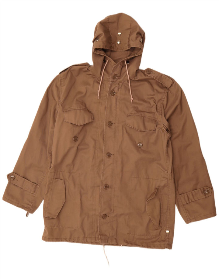 Giacca parka militare con cappuccio da uomo VINTAGE EU 50 grande poliestere marrone