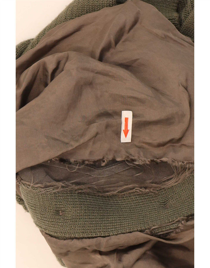 Maglione cardigan in pelle scamosciata vintage da uomo IT 50 Lana color block color kaki medio