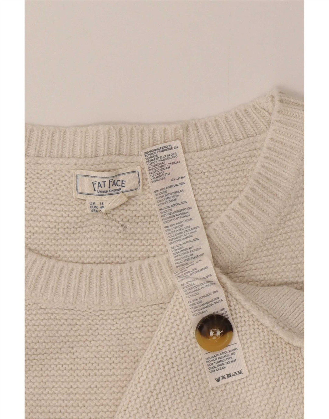 Maglione maglione con scollo a barca da donna Fat Face UK 12 Acrilico bianco medio