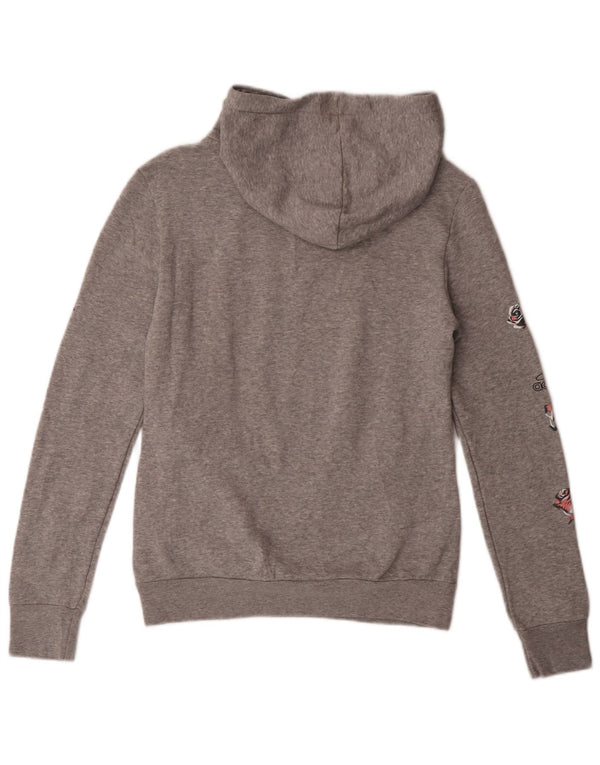 Felpa con cappuccio grafica da donna Adidas UK 4/6 XS cotone floreale grigio