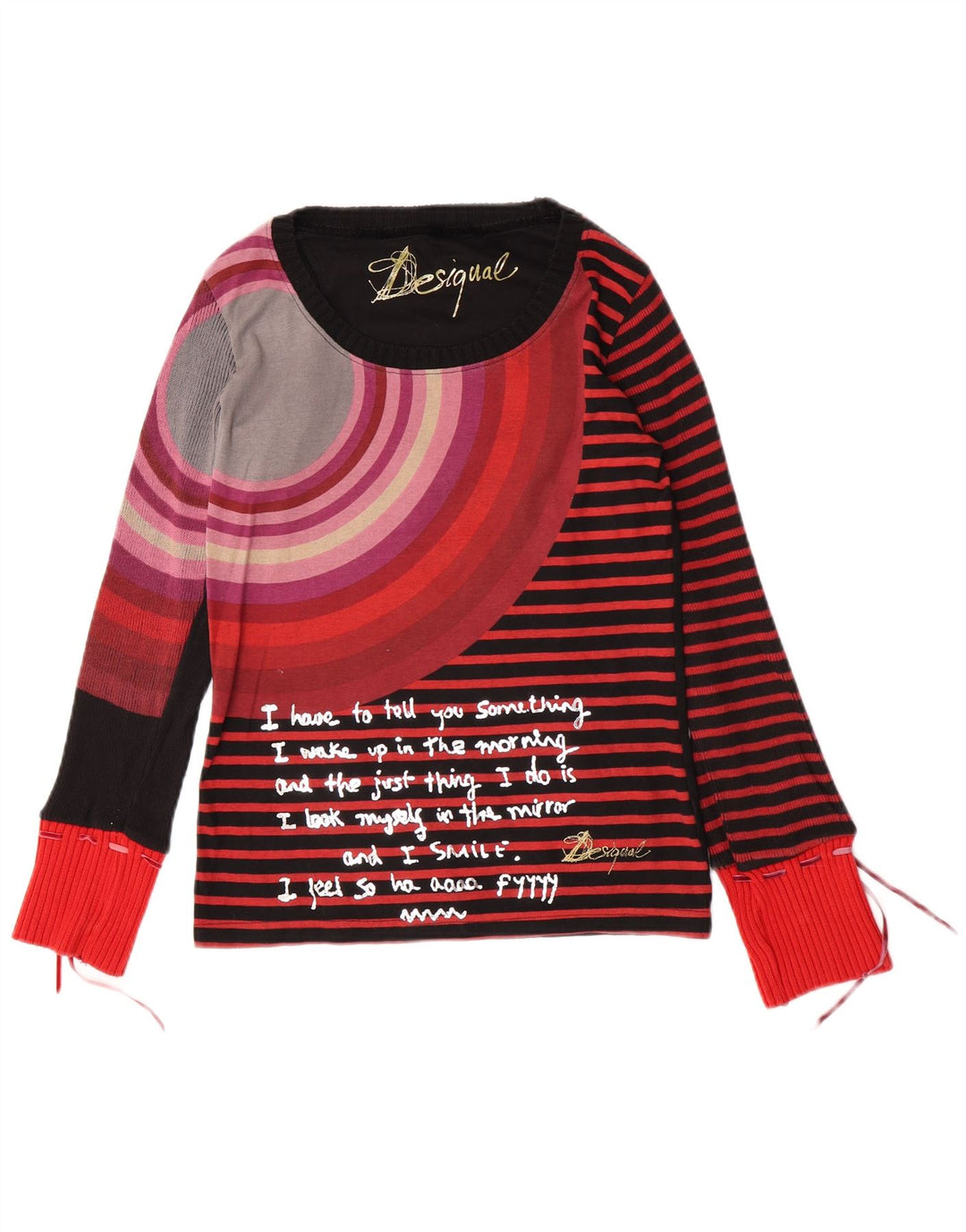 Desigual Womens Graphic Top manica lunga UK 14 Large Black Striped