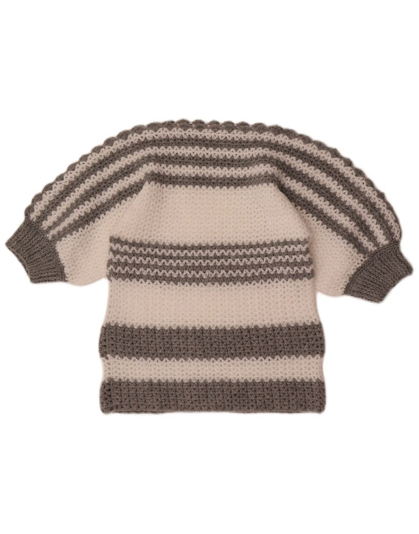 Maglione maglione vintage da donna con scollo a barca UK 10 piccolo blocco di colore grigio