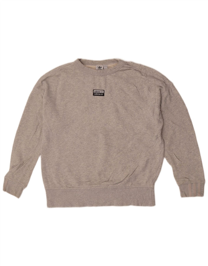 Felpa oversize da donna Adidas maglione UK 8 piccolo cotone chiazzato grigio
