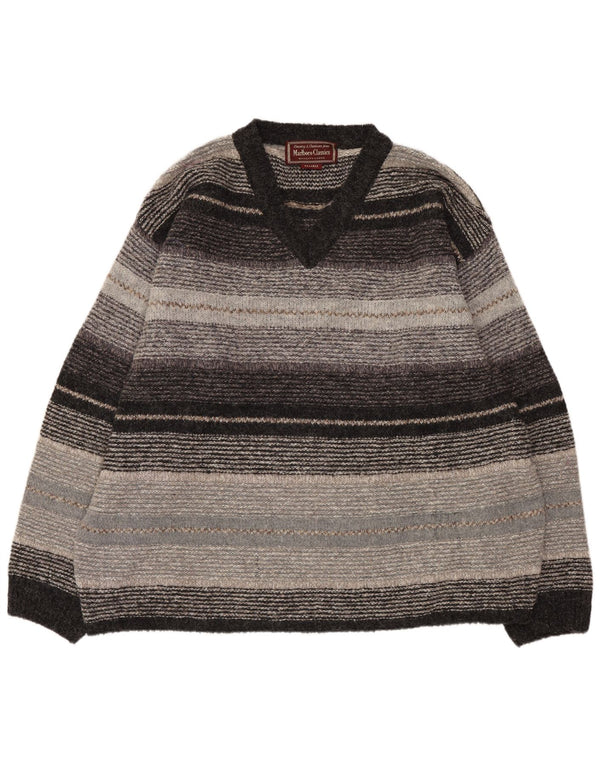 Marlboro Classics Maglione da uomo con scollo a V 2XL Lana a righe grigie