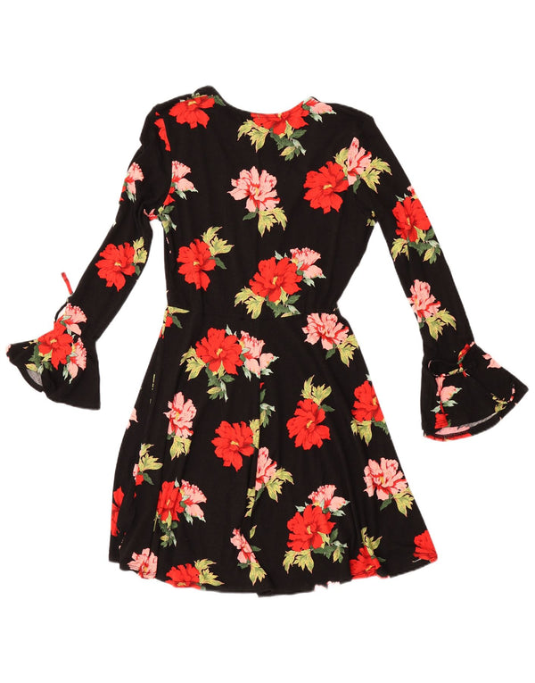Topshop Abito da donna a maniche lunghe con grafica grafica UK 10 Piccolo floreale nero