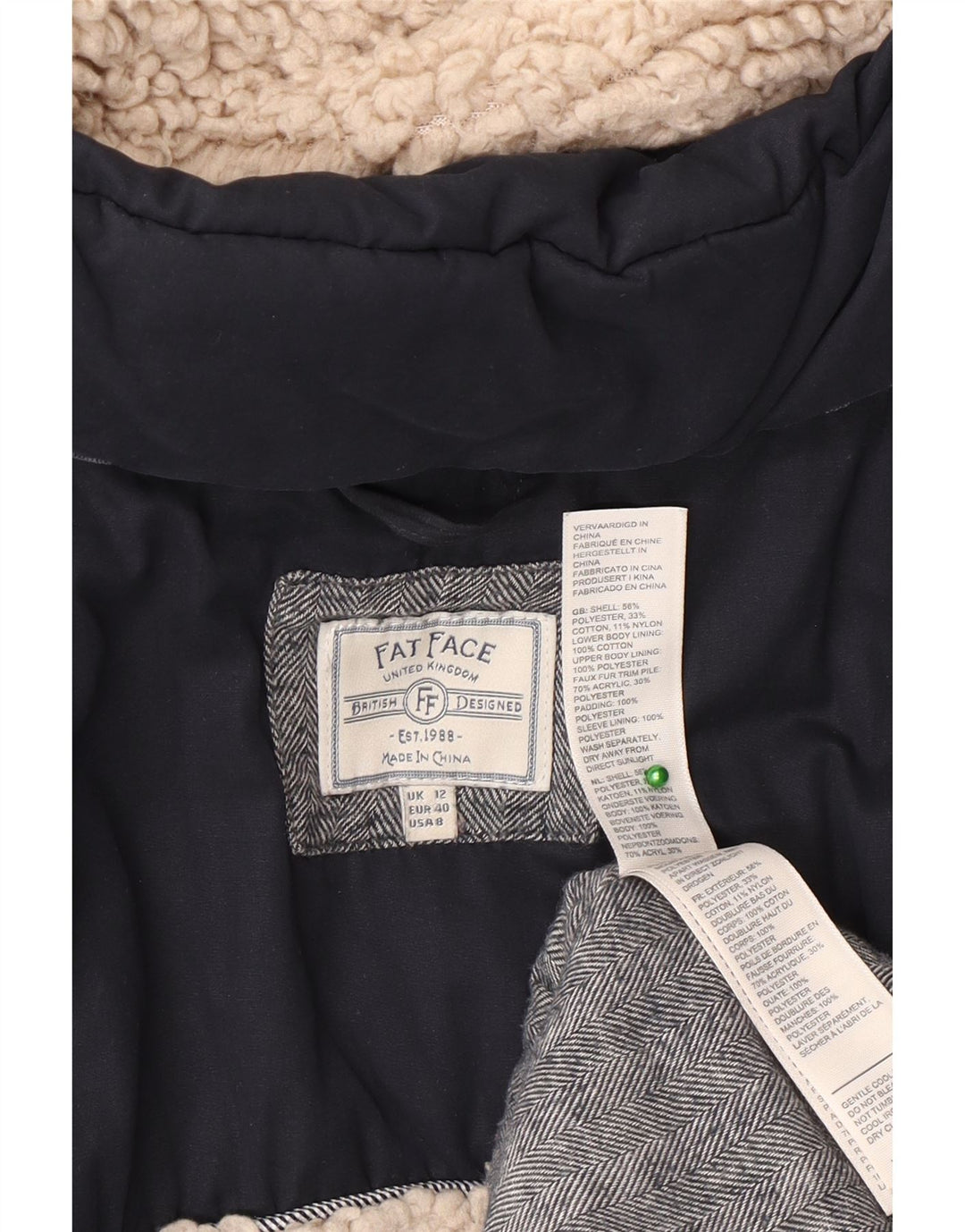 Cappotto imbottito in sherpa con cappuccio da donna Fat Face UK 12 Poliestere medio blu navy