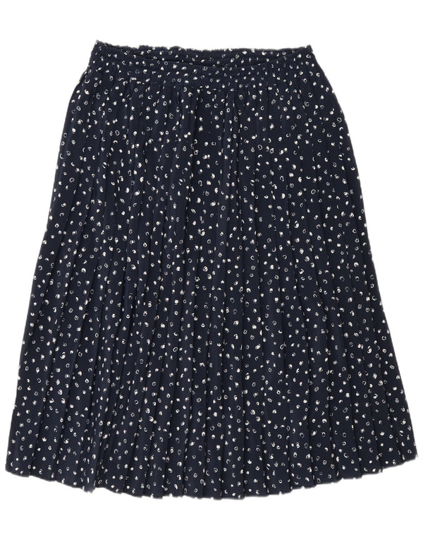 Gonna a trapezio plissettata da donna vintage W32 grande blu navy maculata