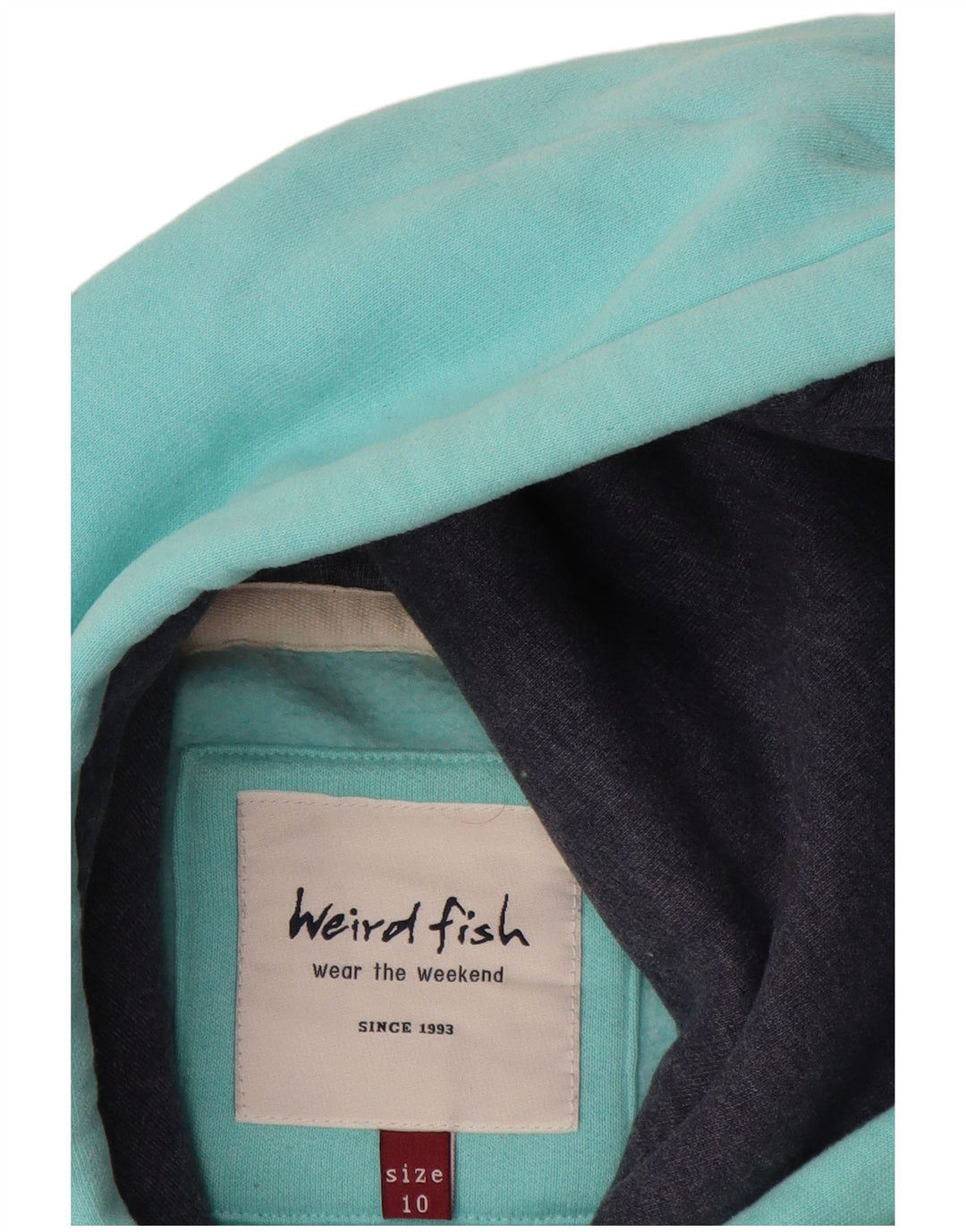 WEIRD FISH Maglione con cappuccio grafico da donna UK 10 Piccolo cotone turchese