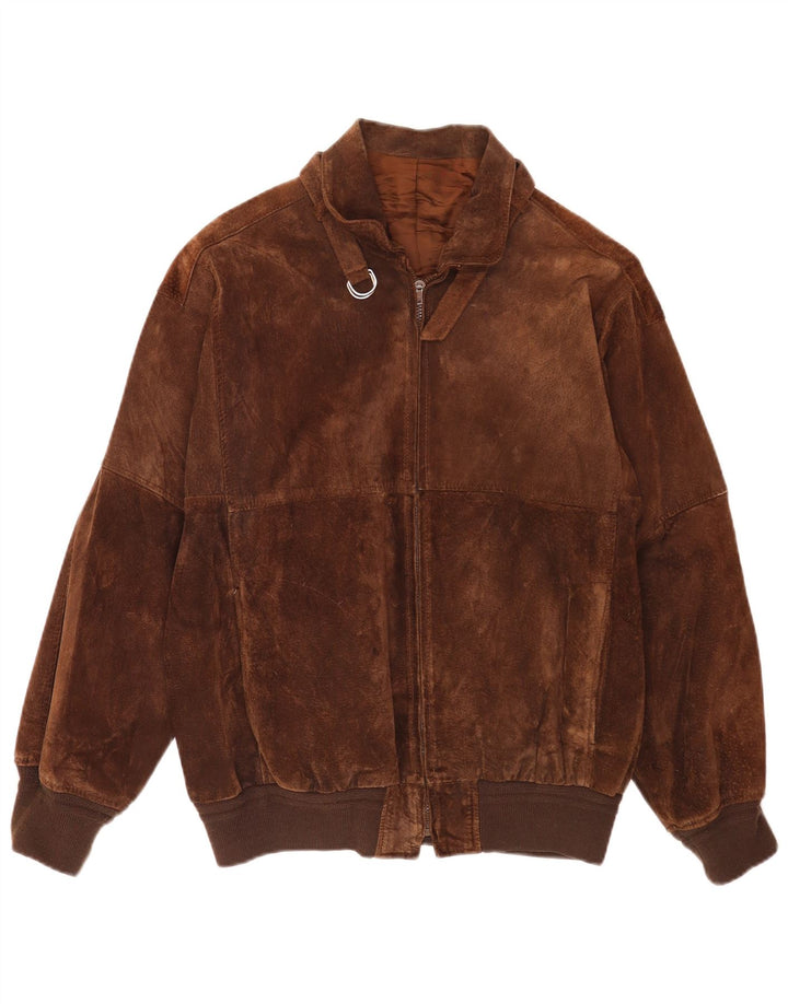 Giubbotto bomber in pelle scamosciata vintage da uomo UK 36 piccolo marrone retrò