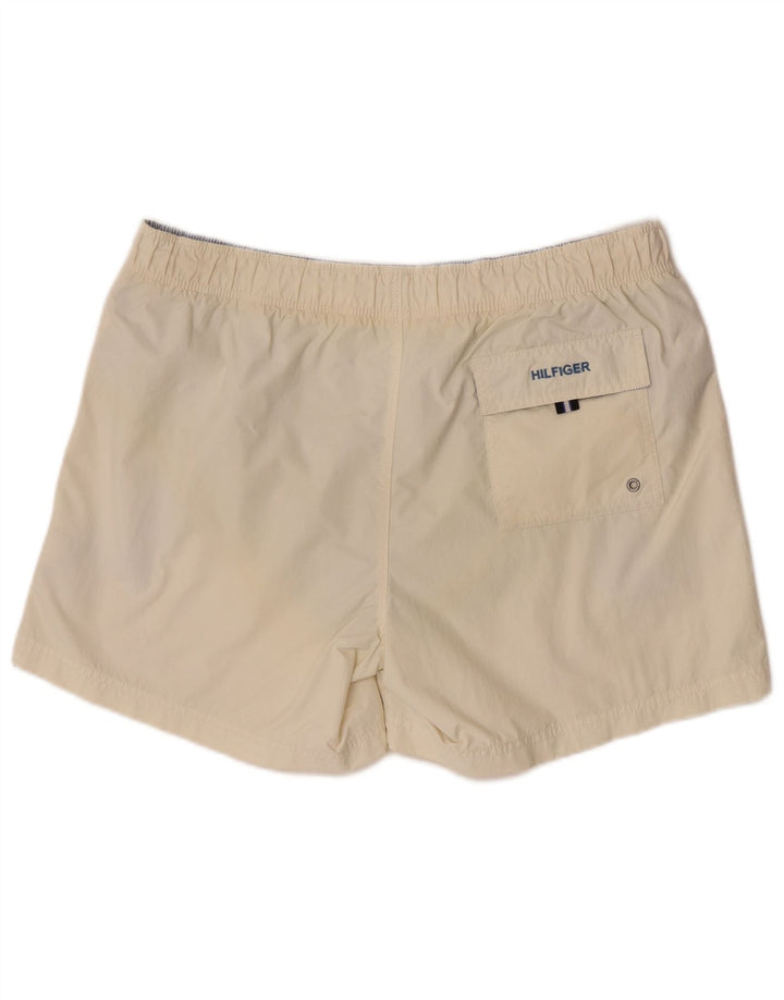Pantaloncini da bagno da uomo Tommy Hilfiger grandi in poliestere color block bianco sporco