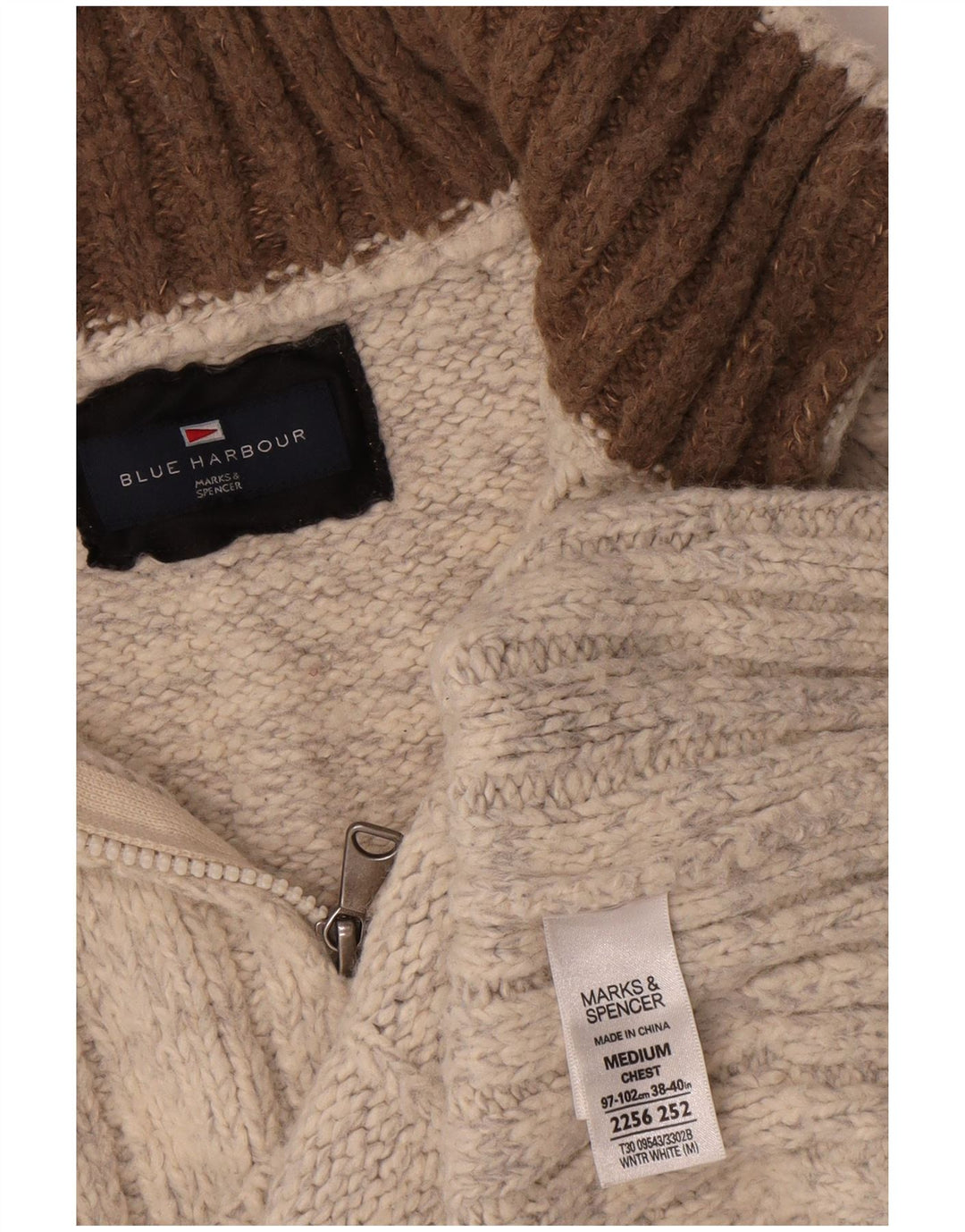 Maglione da uomo Marks & Spencer con collo con zip blu Harbour Beige medio