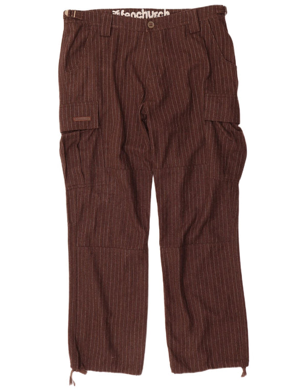 Pantaloni cargo dritti da uomo Fenchurch W36 L33 poliestere gessato marrone