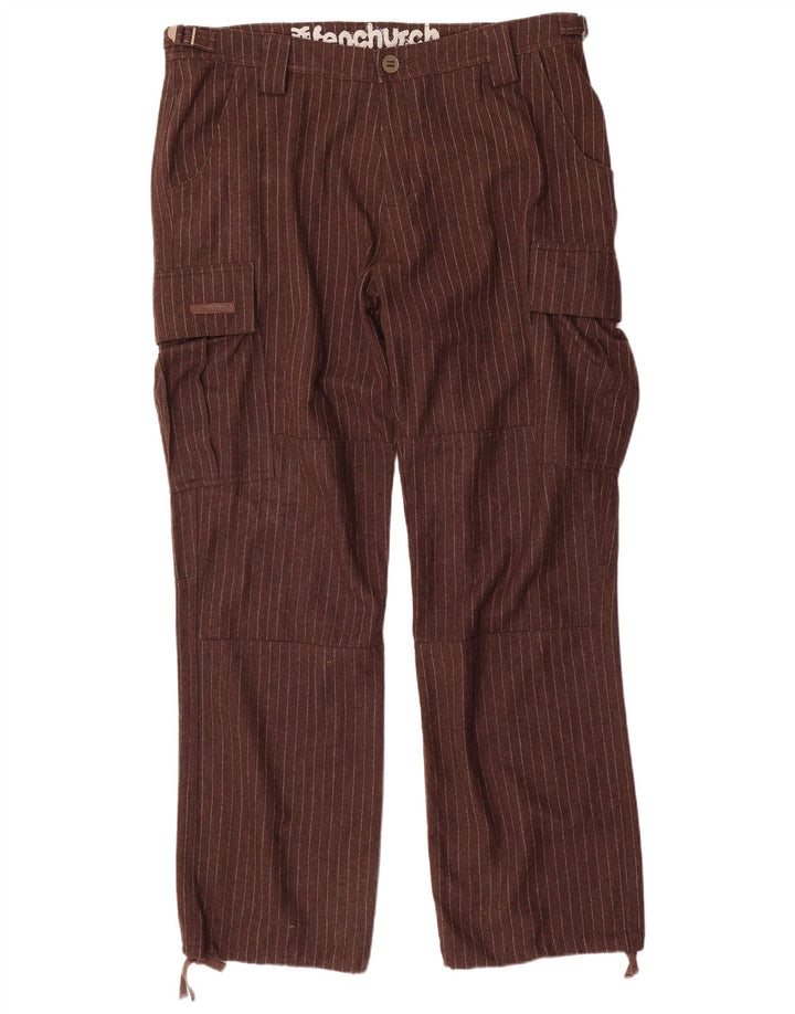 Pantaloni cargo dritti da uomo Fenchurch W36 L33 poliestere gessato marrone