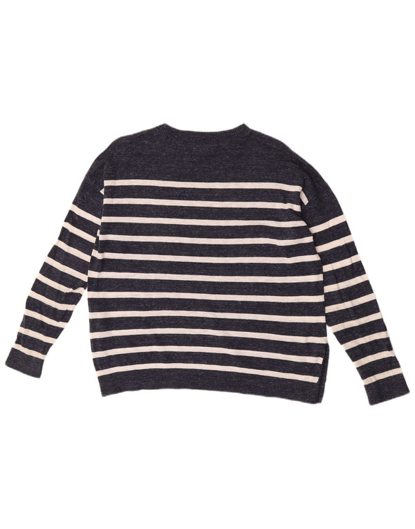 Maglione maglione con scollo a barca da donna Fat Face UK 12 Medio a righe blu navy