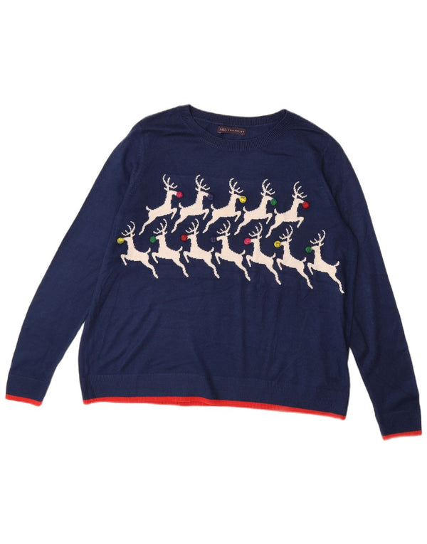 MARKS & SPENCER maglione da donna con scollo a barca UK 16 grande blu navy