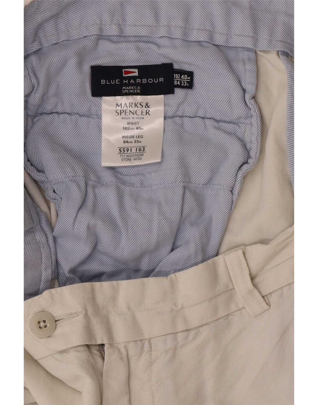 Pantaloni da abito dritti Marks & Spencer da uomo blu Harbour W40 L33 bianco sporco