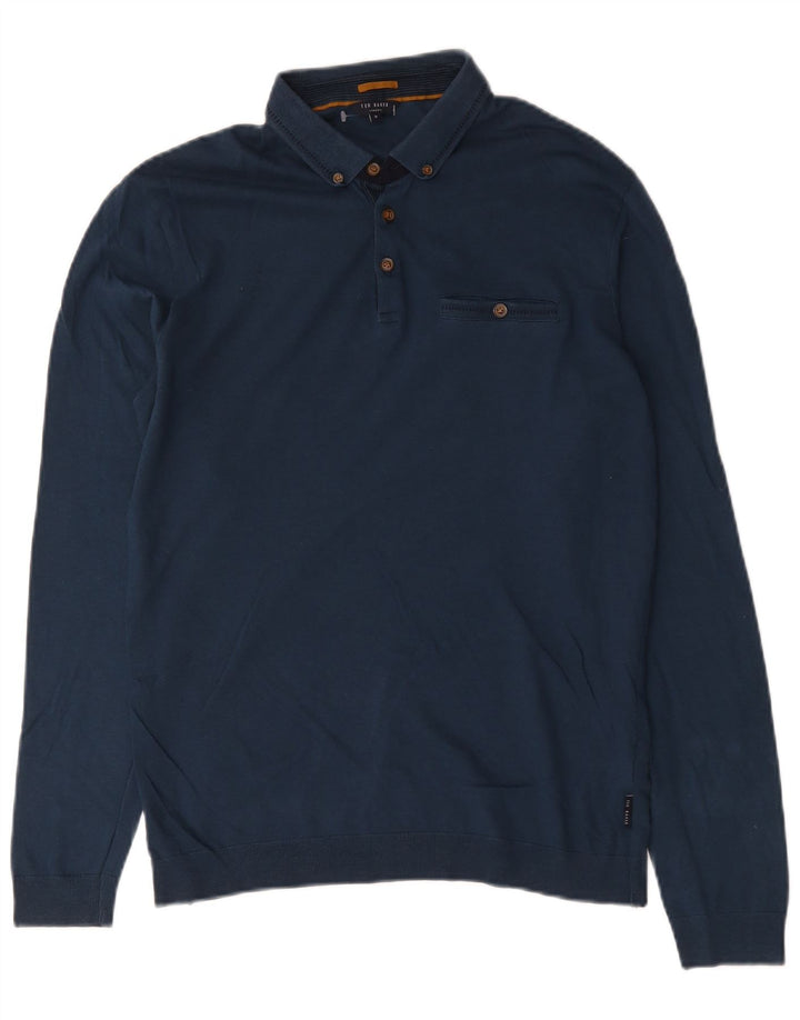 Polo da uomo a maniche lunghe Ted Baker taglia 3 media cotone blu navy