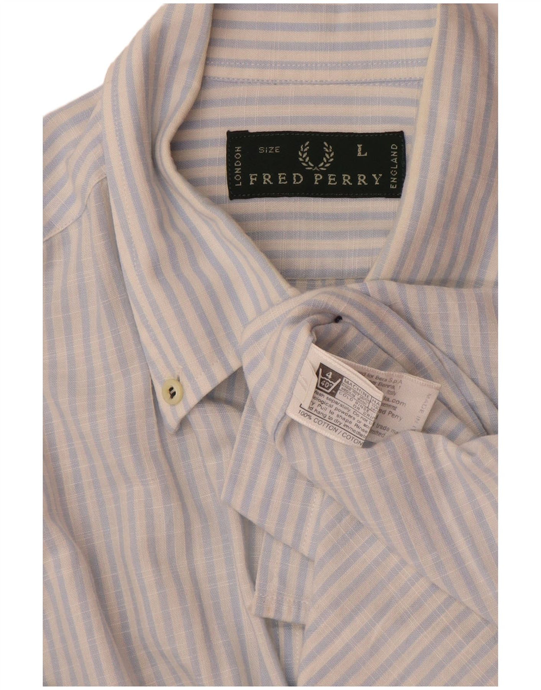 Camicia Fred Perry Uomo Large Blu Gessato In Cotone