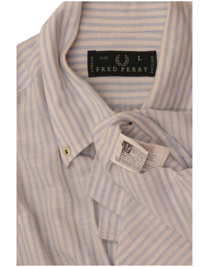 Camicia Fred Perry Uomo Large Blu Gessato In Cotone