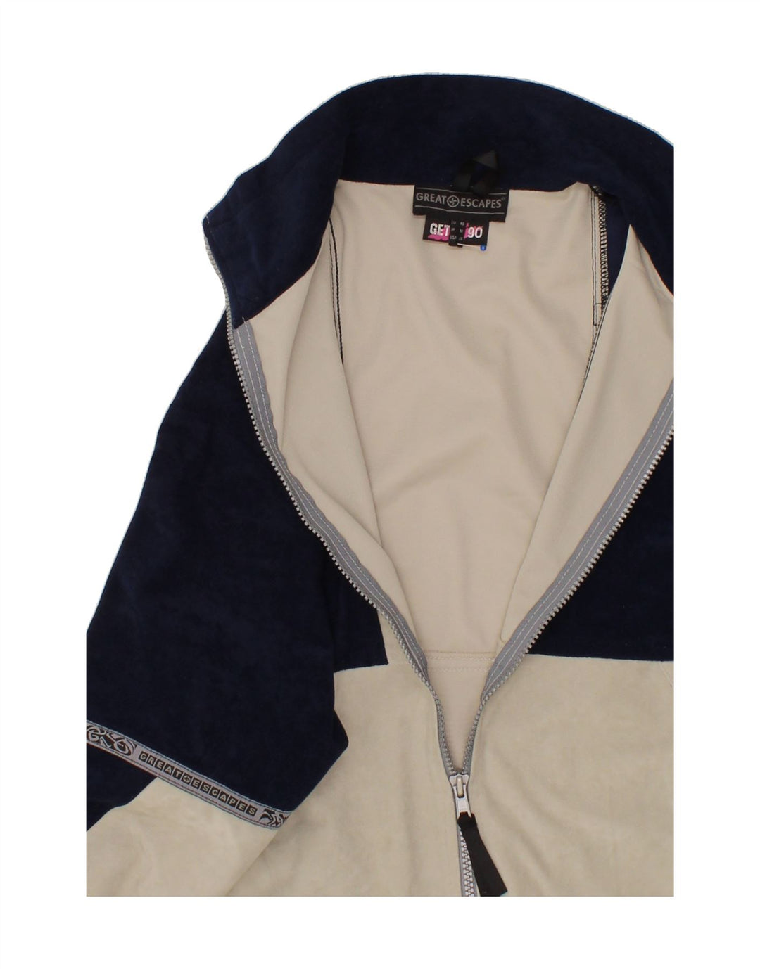 GREAT ESCAPES Mens Tracksuit Top Jacket EU 46 XL Navy Blue Colourblock Vintage Great Escapes and Second-Hand Great Escapes from Messina Hembry 