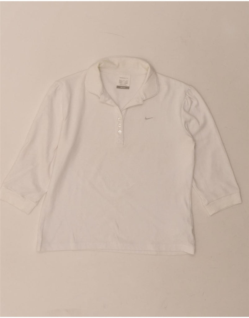 NIKE Womens Dri Fit 3/4 Sleeve Polo Shirt UK 8/10 Small White Cotton Vintage Nike and Second-Hand Nike from Messina Hembry 