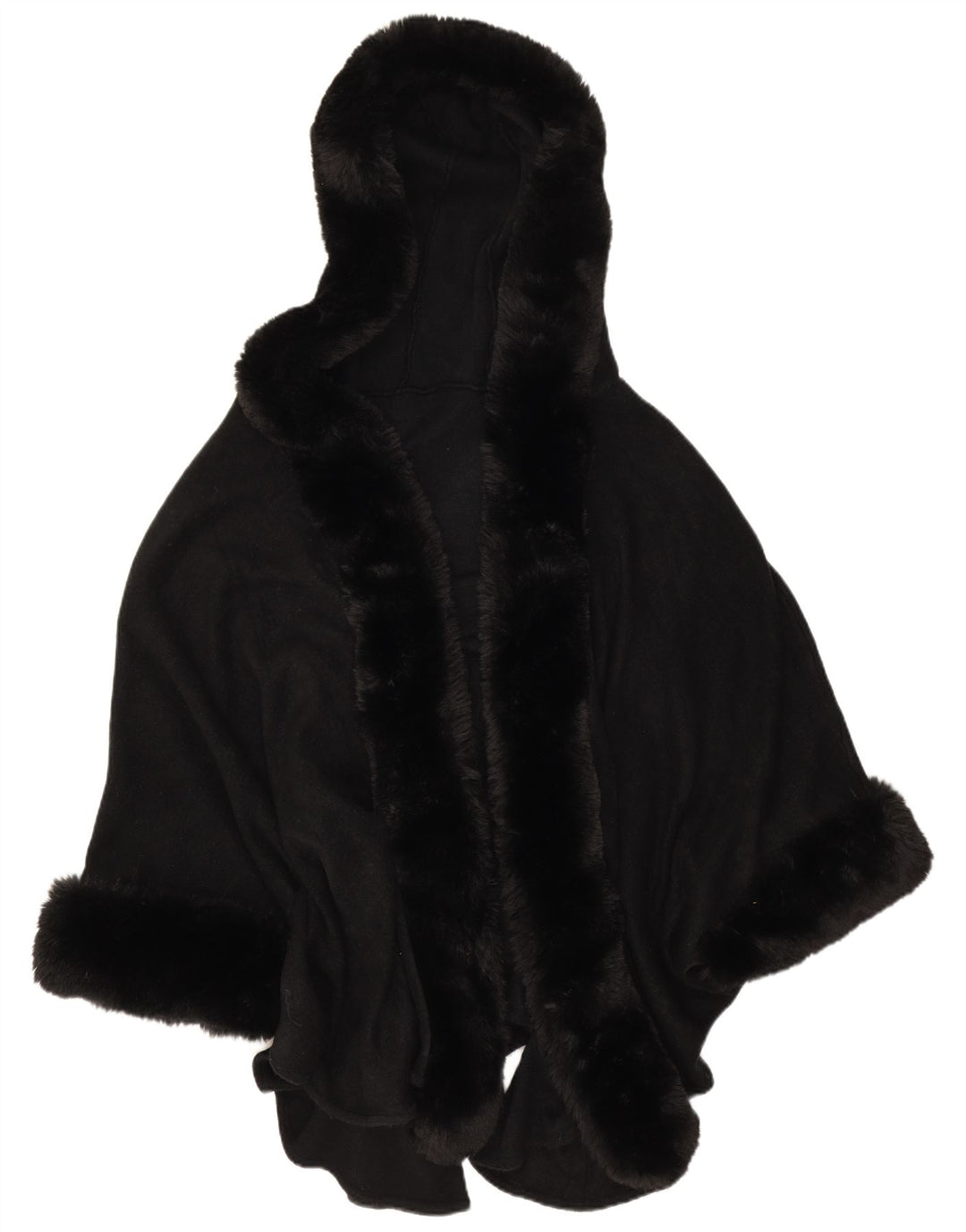 Cappotto poncho vintage con cappuccio aperto da donna, taglia unica, nero