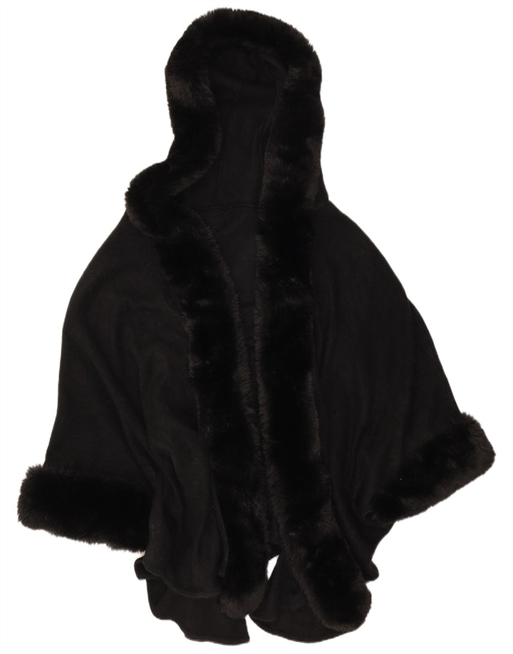 Cappotto poncho vintage con cappuccio aperto da donna, taglia unica, nero