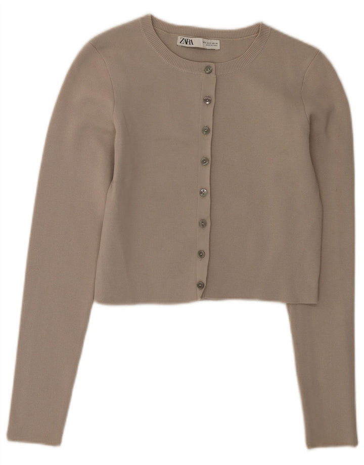 Maglione cardigan corto da donna Zara UK 8 piccolo in viscosa grigia