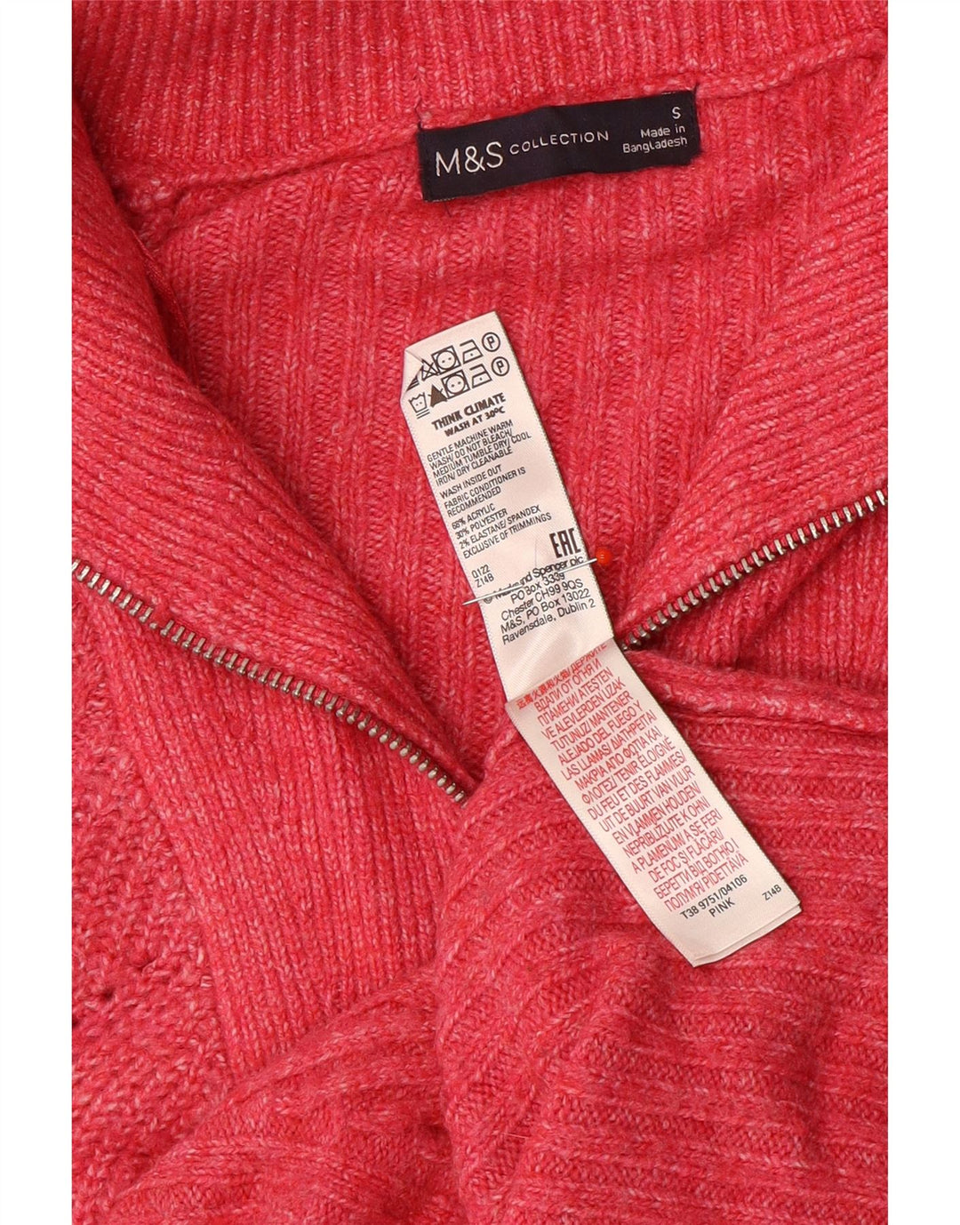Maglione da donna Marks & Spencer con collo lungo e zip, UK 10 piccolo rosa