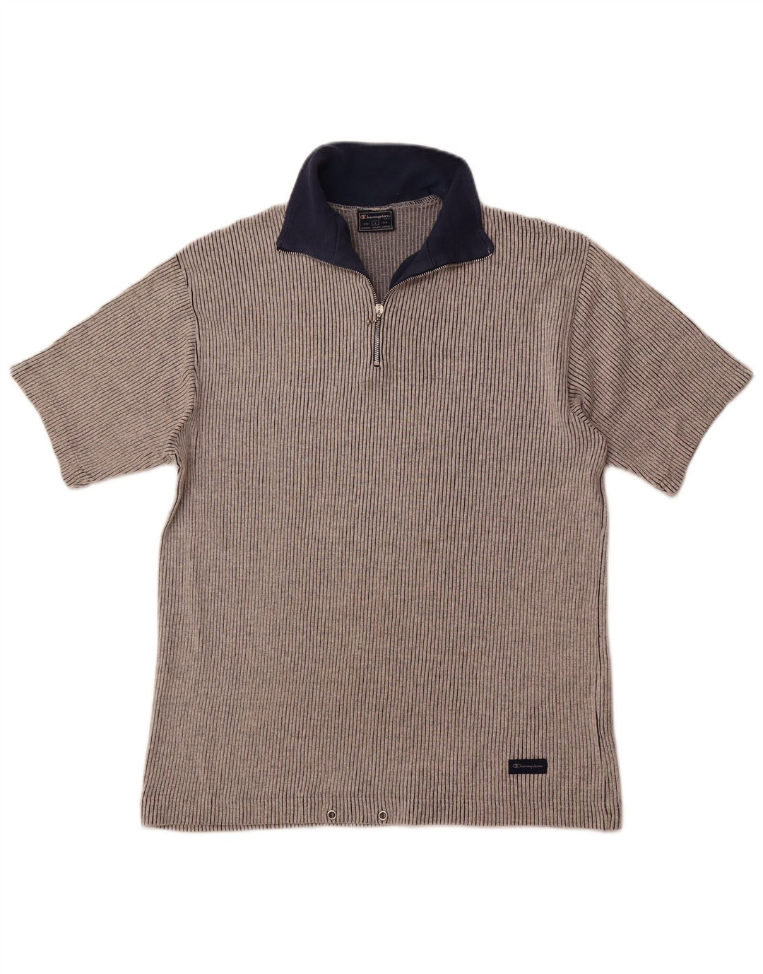 CHAMPION T-shirt da uomo con zip e collo, grande, in cotone gessato grigio