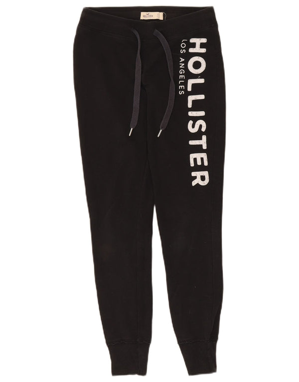 Pantaloni da tuta con grafica Hollister da donna Joggers UK 6 XS Nero Cotone