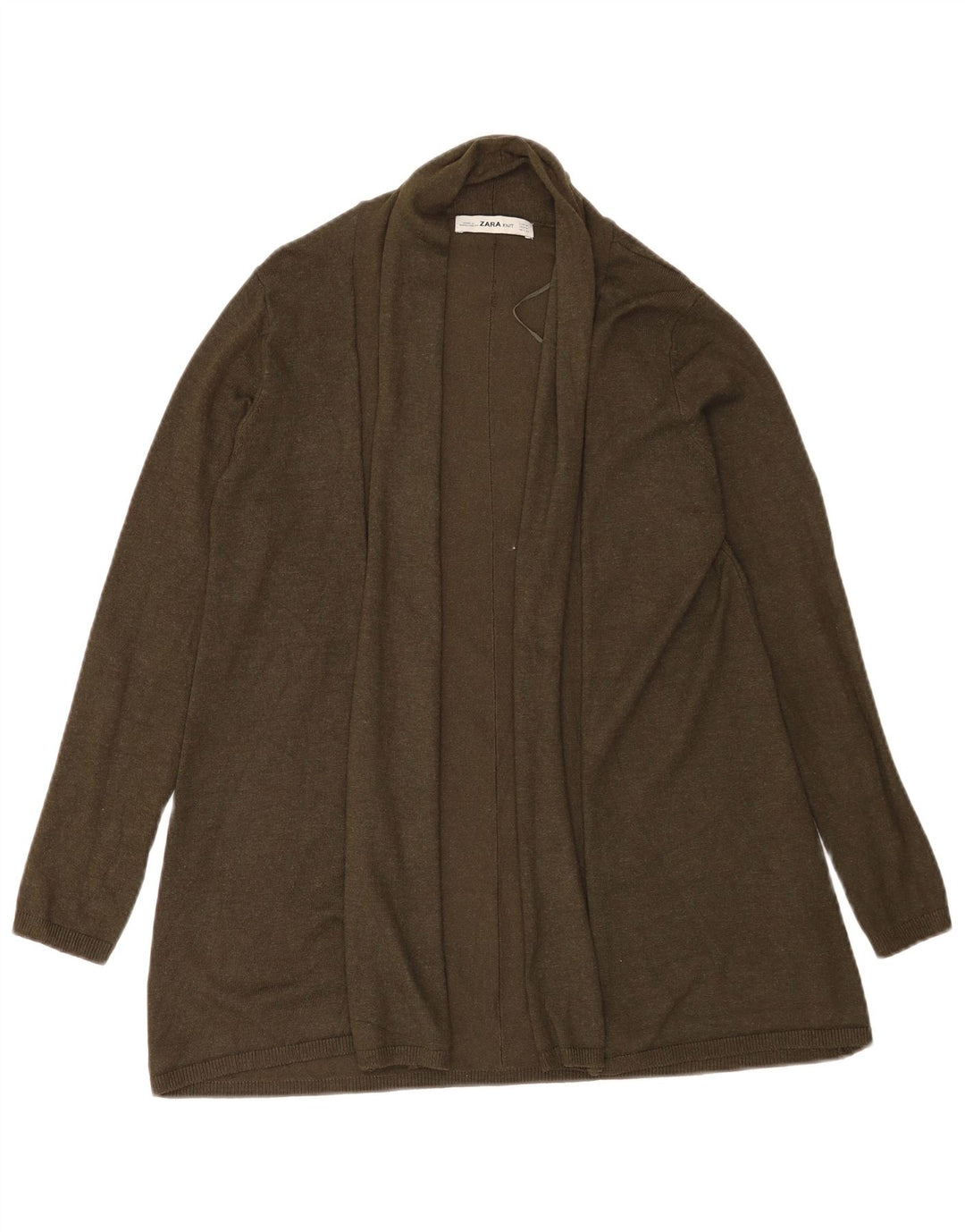 Maglione cardigan aperto da donna Zara UK 12 viscosa kaki media