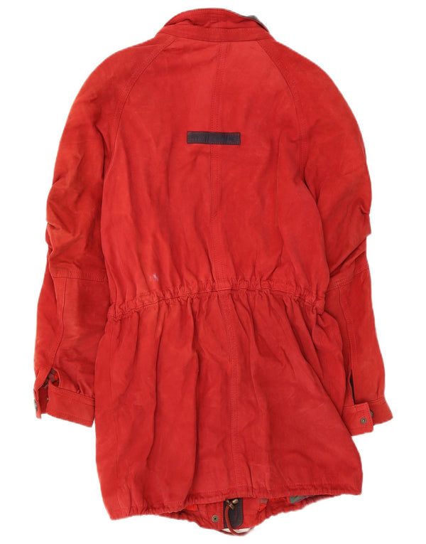 Soprabito oversize in pelle scamosciata vintage da donna UK 10 piccolo in pelle rossa