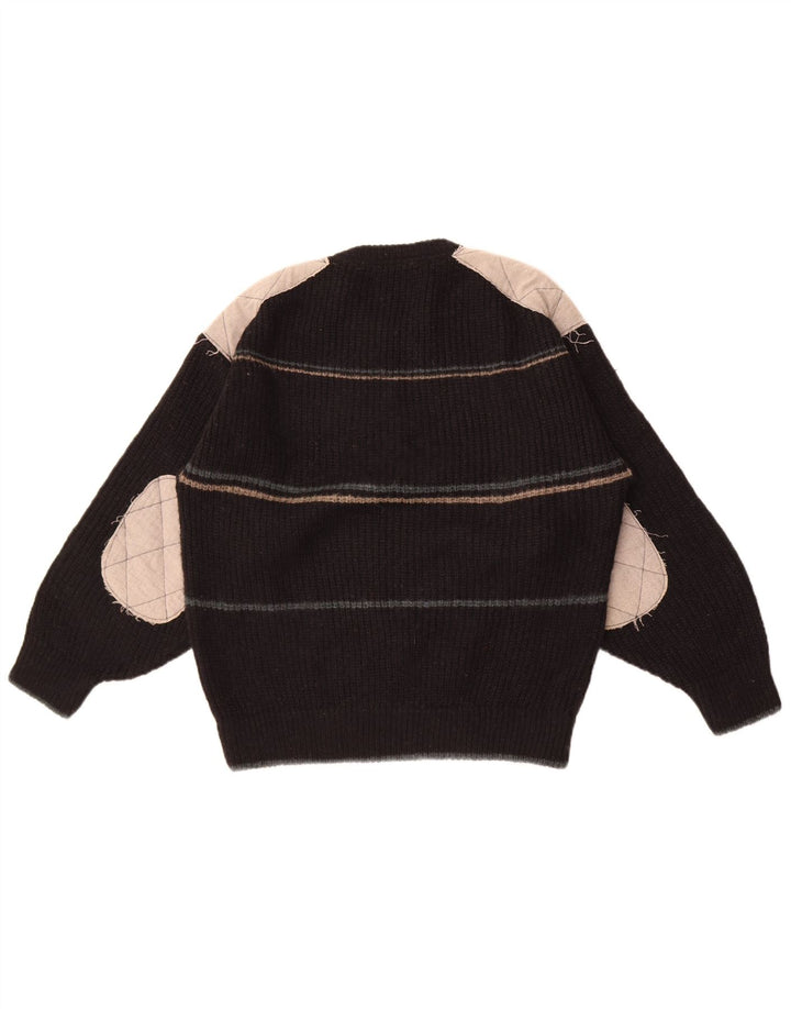 Maglione maglione girocollo da uomo vintage color block nero medio
