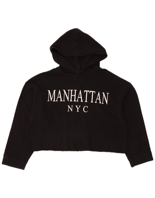Maglione con cappuccio grafico Zara da donna Manhattan Crop Graphic UK 14 cotone nero medio
