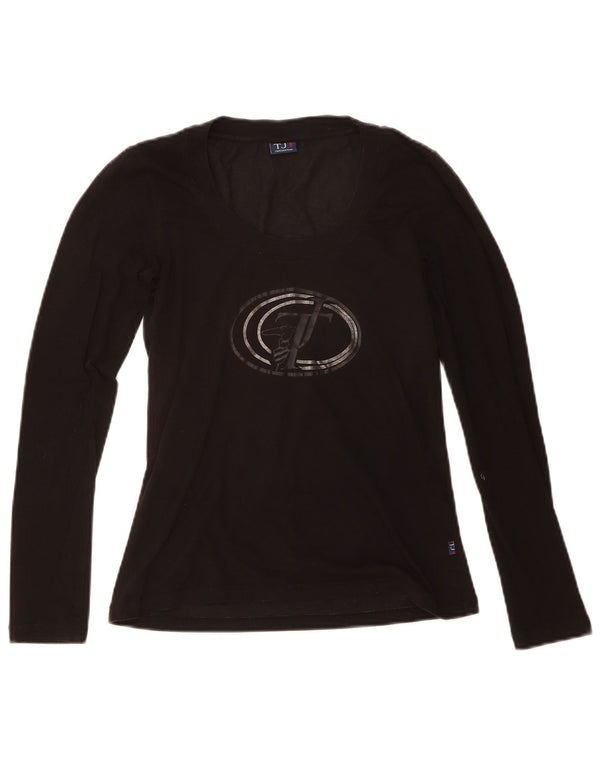 Top grafico da donna Trussardi Jeans manica lunga UK 8 Small Nero