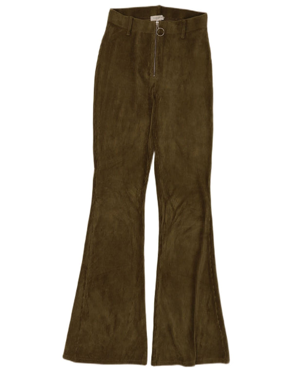 Pantaloni da donna in velluto a coste svasati Topshop UK 6 XS W24 L32 cotone kaki