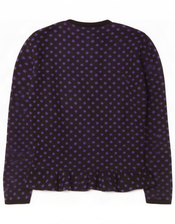 Maglione da donna vintage con scollo a barchetta e motivo astratto UK 14 Medio Nero
