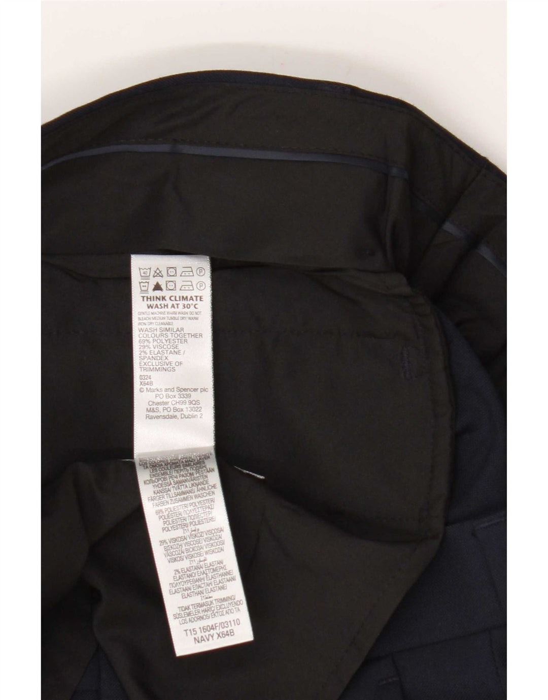 Pantaloni casual slim fit da uomo Marks & Spencer W30 L31 poliestere blu navy