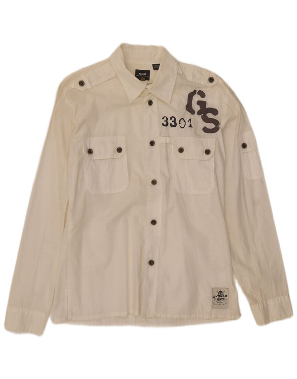 Camicia grafica da uomo G-Star grande in cotone bianco