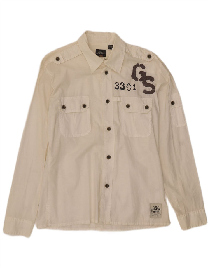 Camicia grafica da uomo G-Star grande in cotone bianco