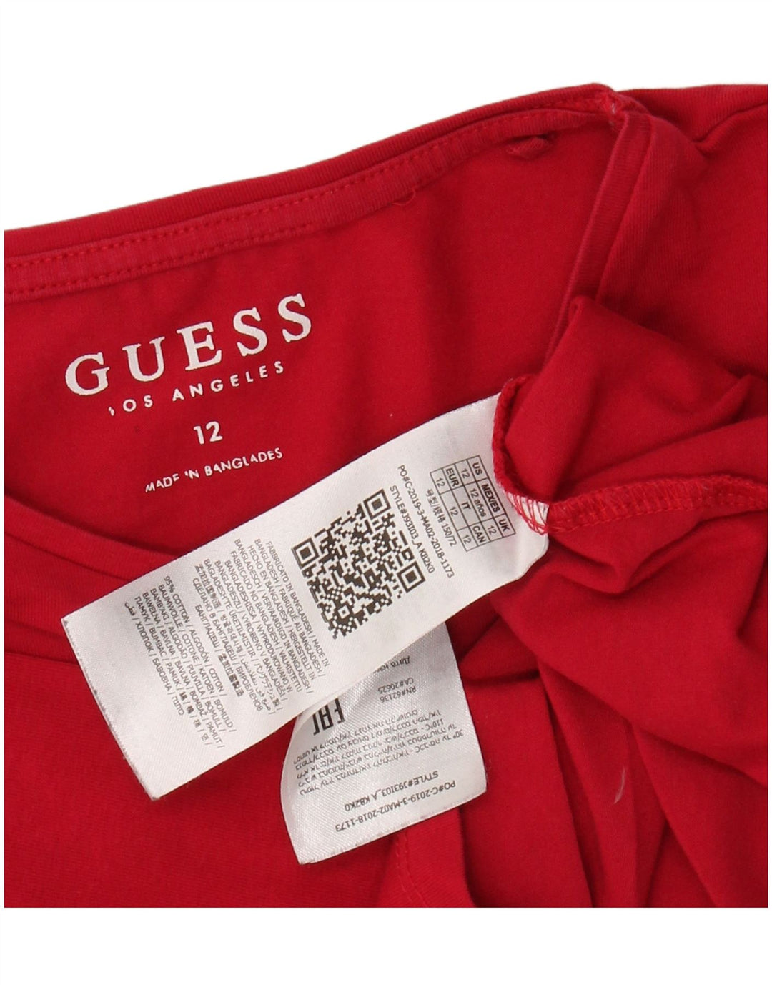 Top GUESS Grafica Bambina Manica Lunga 11-12 Anni Rosso Cotone